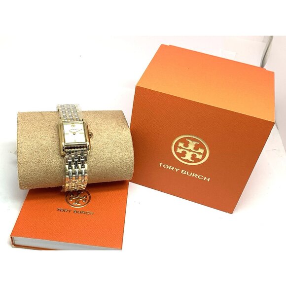 Tory Burch Women's Watch TBW1066 Quartz Two Tone Stainless Steel Tank 19mm - Picture 3 of 14